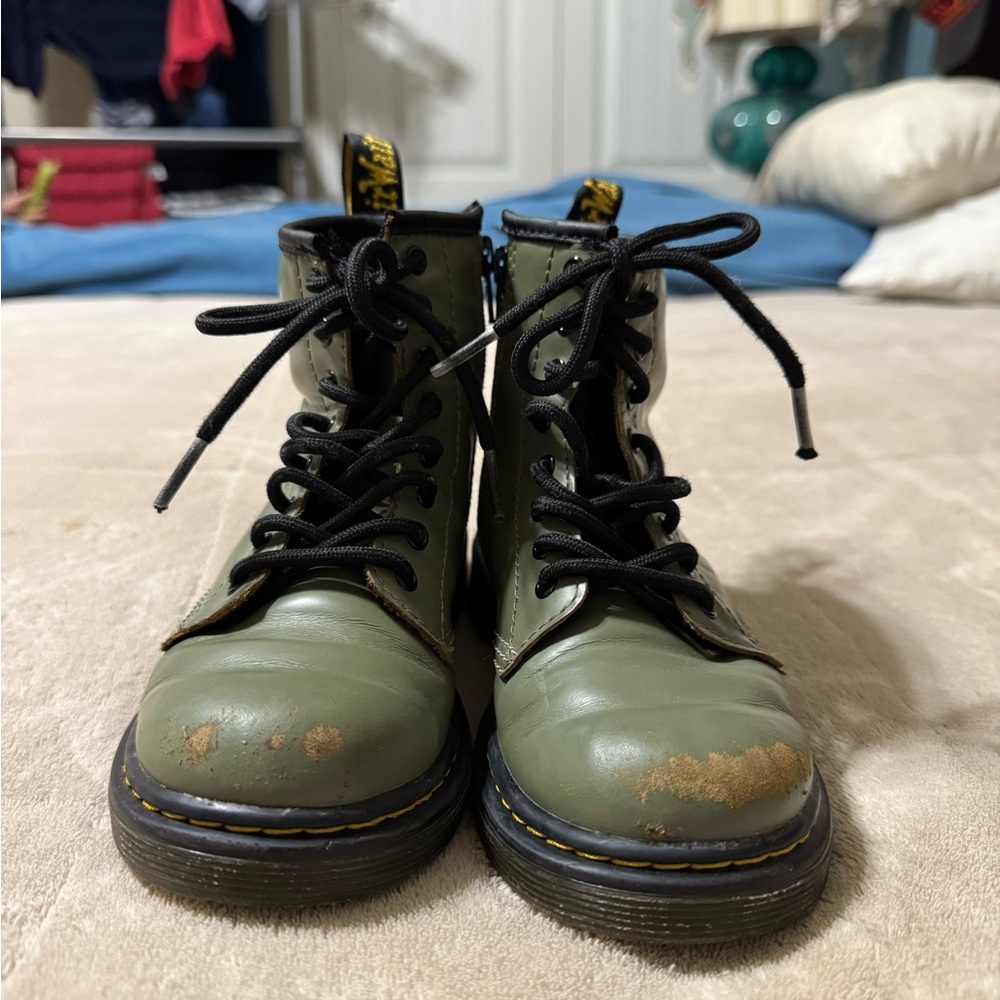Dr. Martens Olive Lace-Up Boots with Black Accents